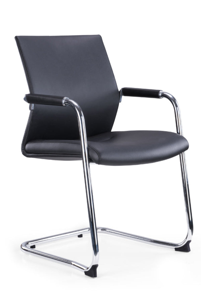 Black office chair with chrome frame on a white background