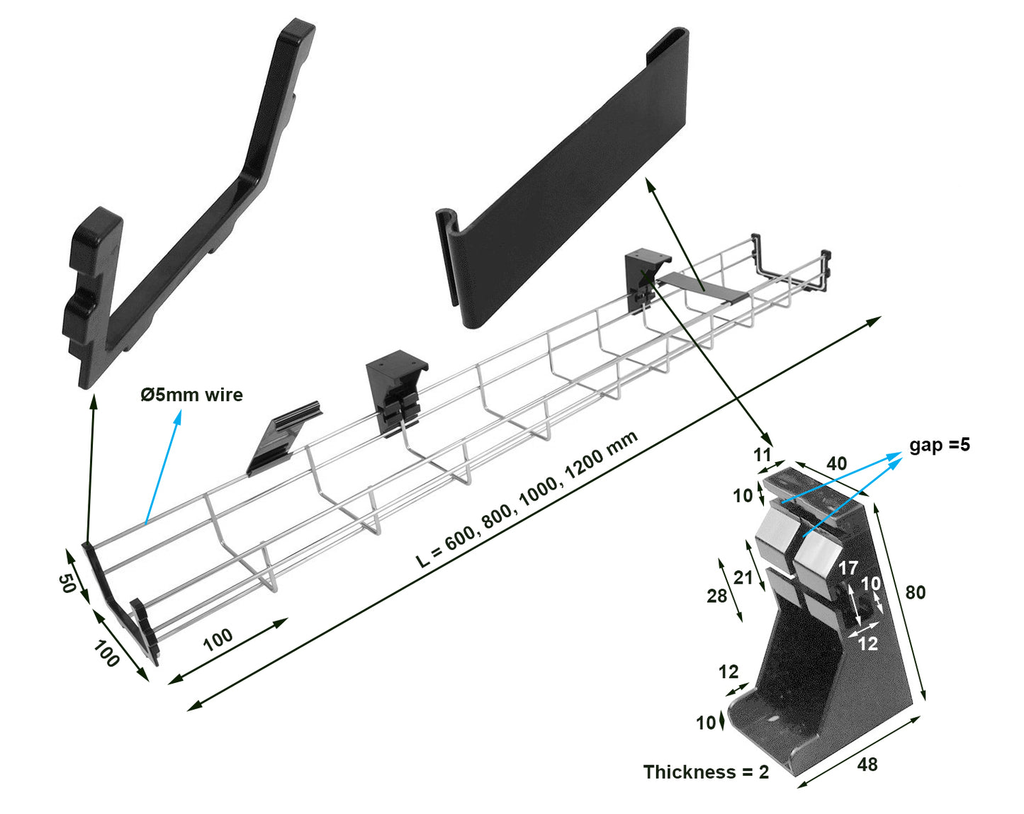 WireGuard Under-Desk Galvanized Steel Mesh Cable Tray