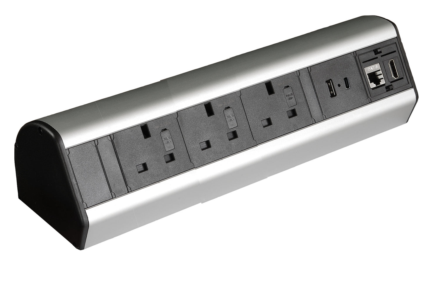 PBlock Plus Desk Power Unit, 3-Fused Sockets, USB A+C, RJ45, HDMI