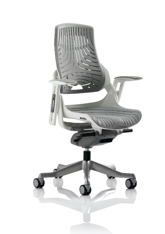 Zure High Back Executive Elastomer Gel Armchair, White / Grey
