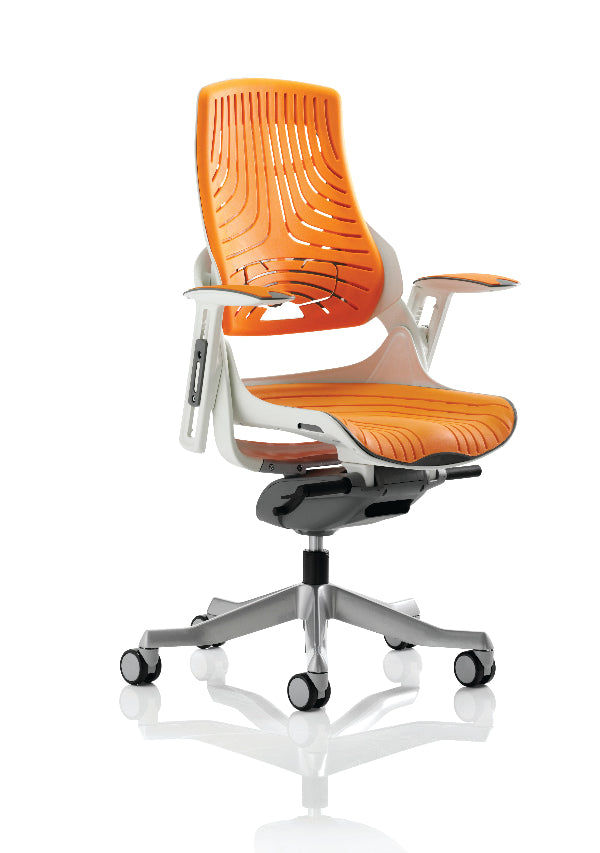 Zure High Back Executive Elastomer Gel Armchair, White / Orange