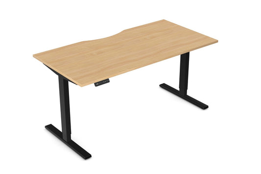 Zoom 1600x800mm Height Adjustable Electric Desk, Beech Top with Scallop Finish & Black Metal Legs