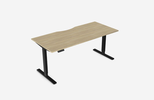 Zoom 1800x800mm Height Adjustable Electric Desk, Oak Top with Scallop Finish & Black Metal Legs