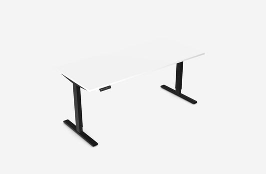 Zoom 1800x800mm Height Adjustable Electric Desk, White Top with Scallop Finish & Black Metal Legs
