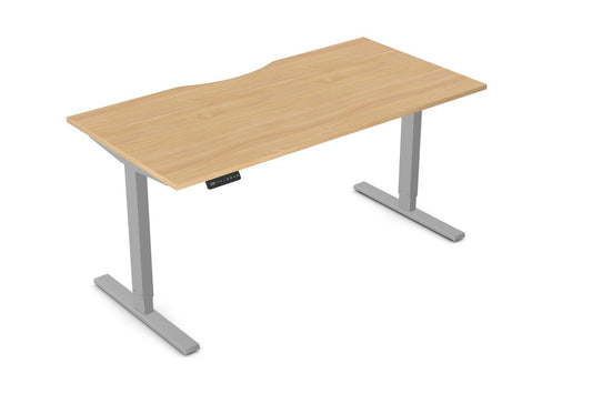 Zoom 1600x800mm Height Adjustable Electric Desk, Beech Top with Scallop Finish & Silver Metal Legs