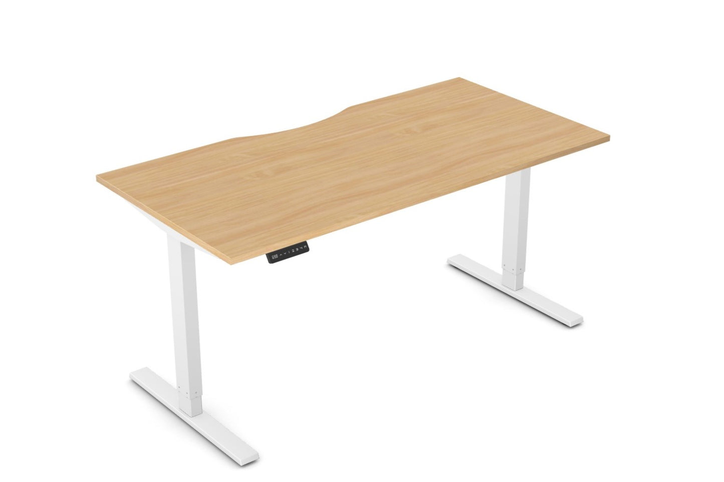 Zoom 1600x800mm Height Adjustable Electric Desk, Beech Top with Scallop Finish & White Metal Legs