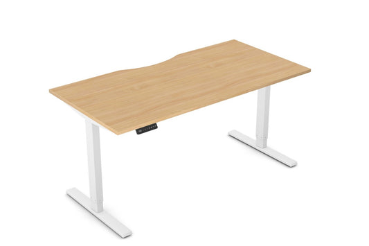 Zoom 1600x800mm Height Adjustable Electric Desk, Beech Top with Scallop Finish & White Metal Legs