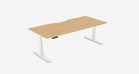 Zoom 1800x800mm Height Adjustable Electric Desk, Beech Top with Scallop Finish & White Metal Legs