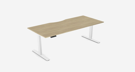 Zoom 1800x800mm Height Adjustable Electric Desk, Oak Top with Scallop Finish & White Metal Legs