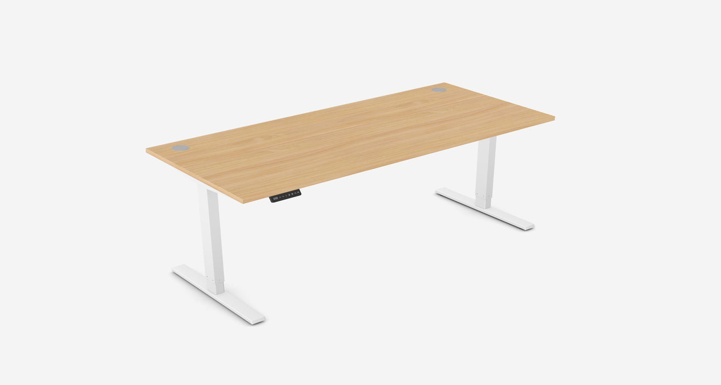 Zoom 1800x800mm Height Adjustable Electric Desk, Beech Top with Portal Finish & White Metal Legs