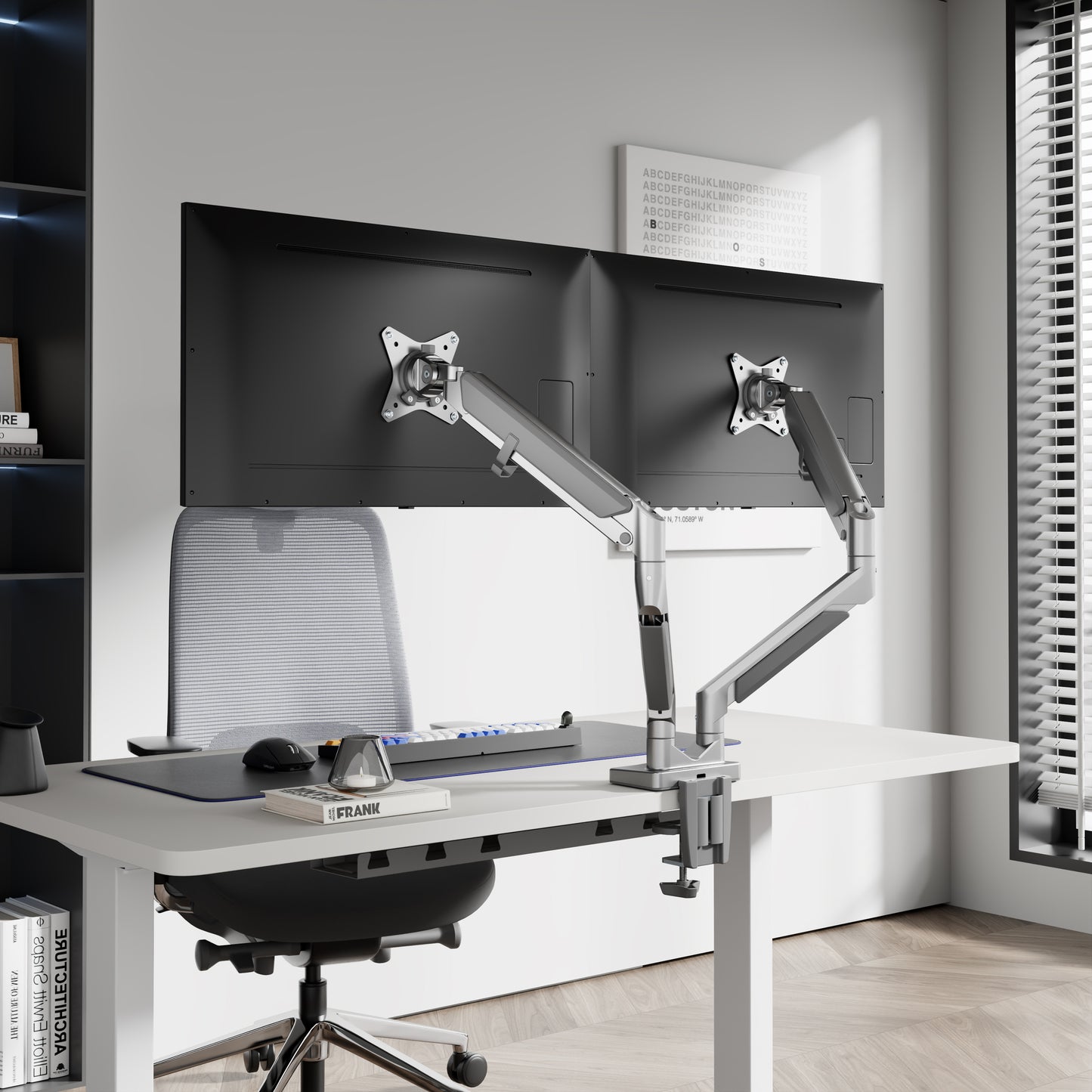 Novara Gas Spring Double Monitor Arm Silver