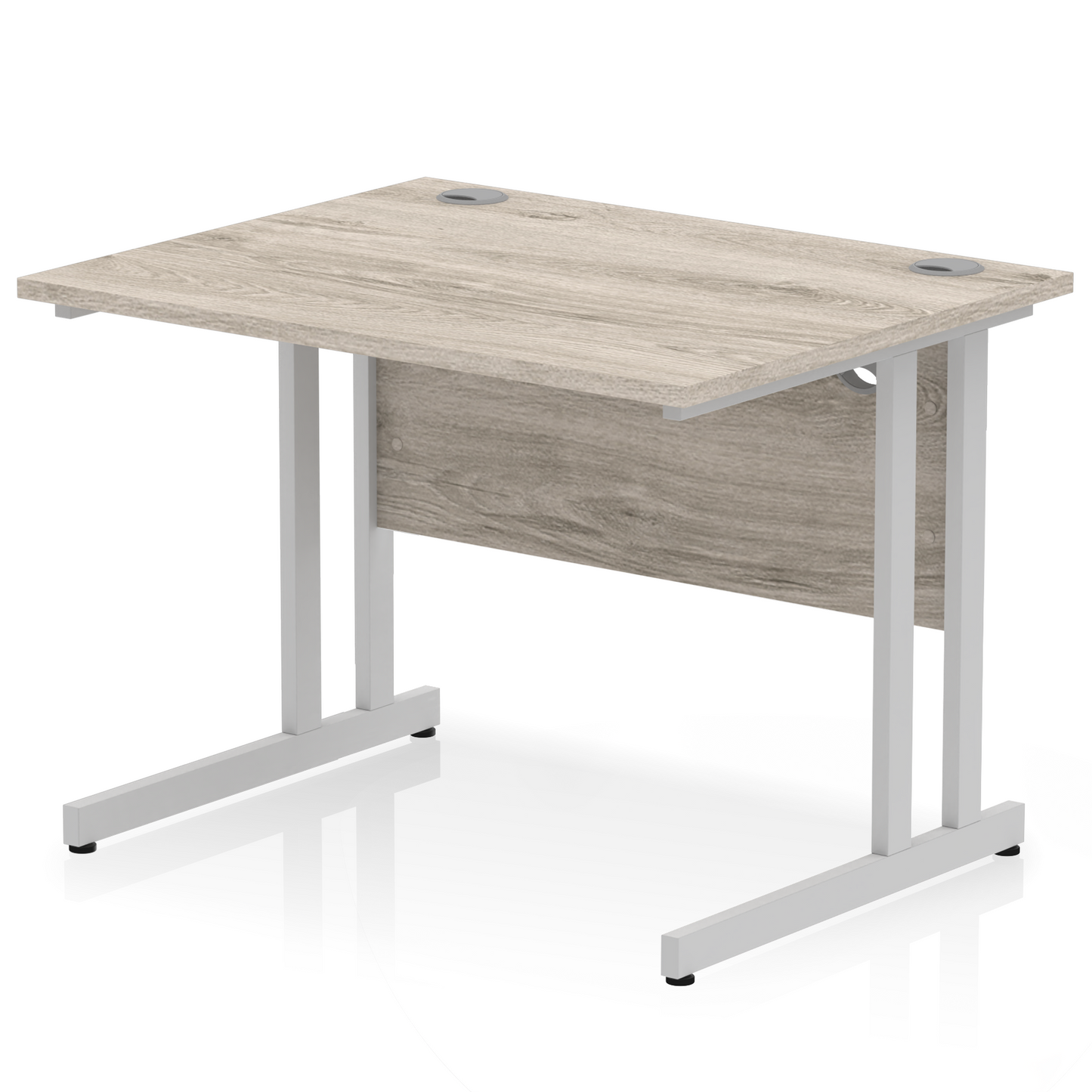 Impulse 1000x800mm Straight Desk, Grey Oak Top with Silver Cantilever Legs