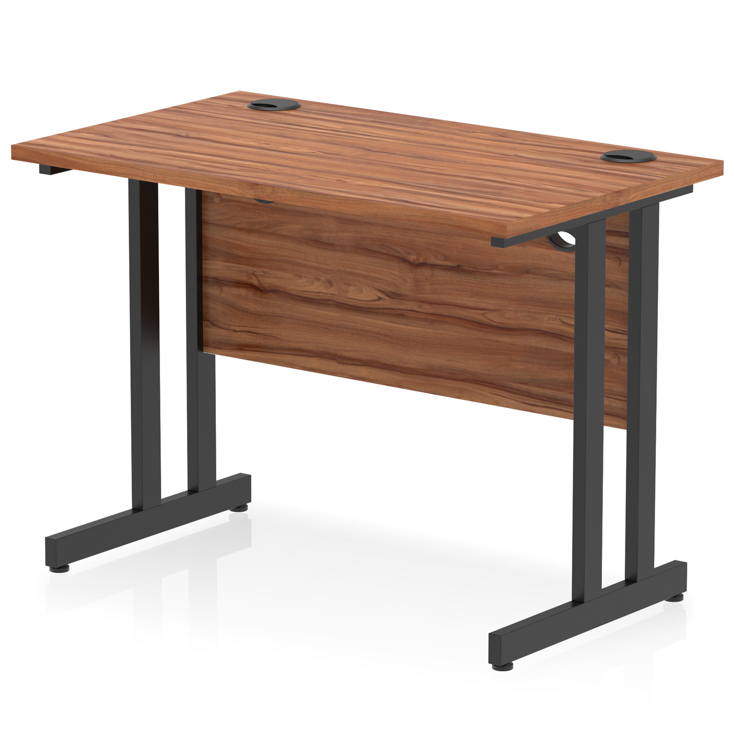 Walnut straight desk on a white background