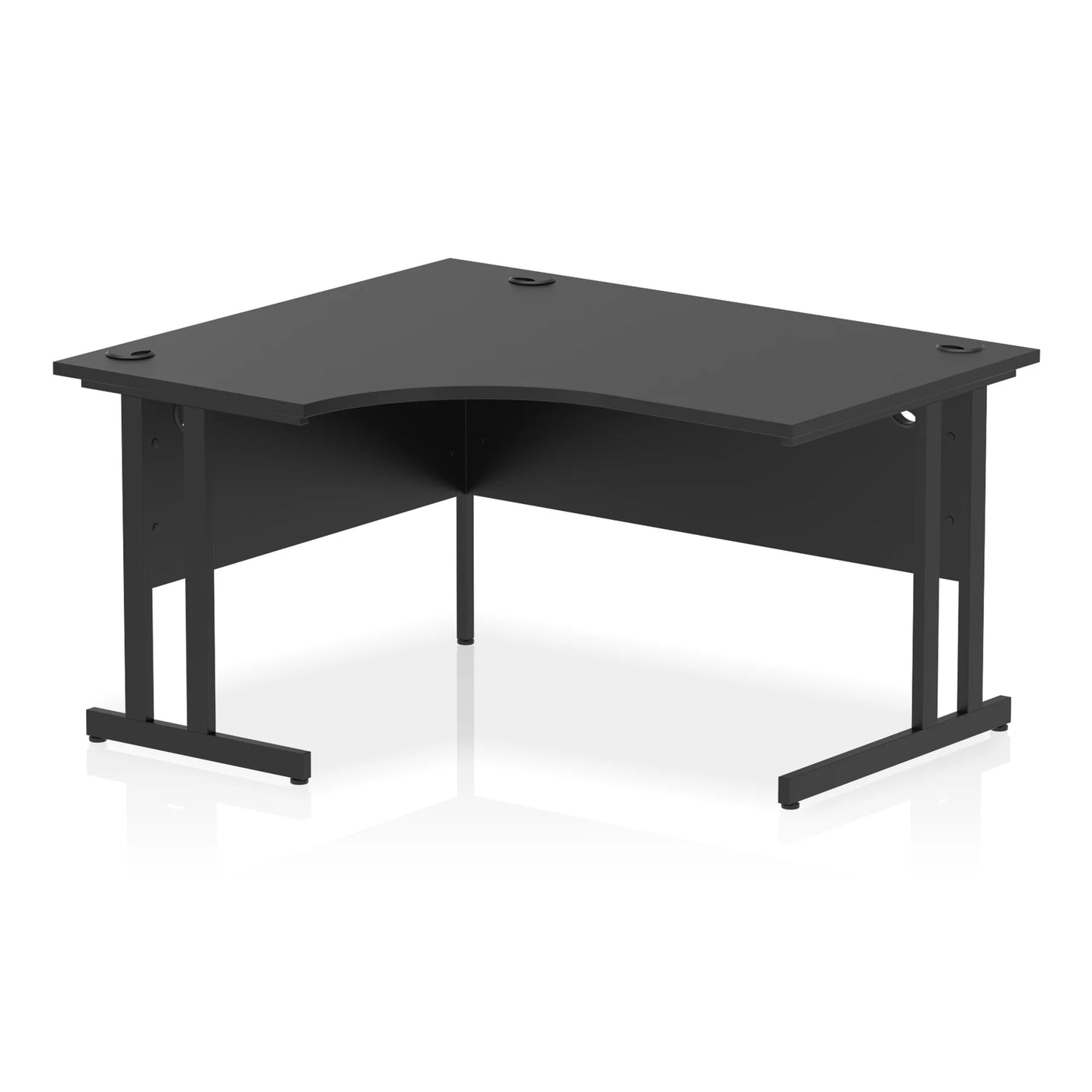 Black L-shaped desk on a white background