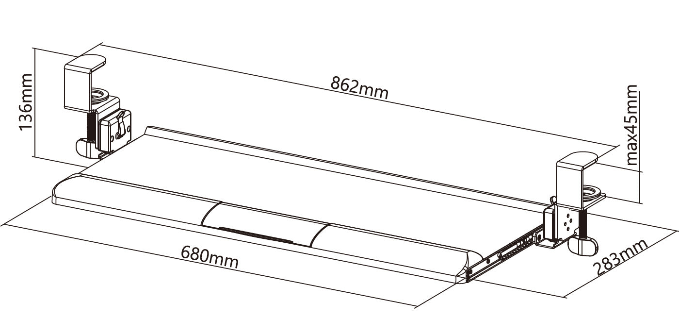 Clamp On Sliding Keyboard Tray with Tilt Black