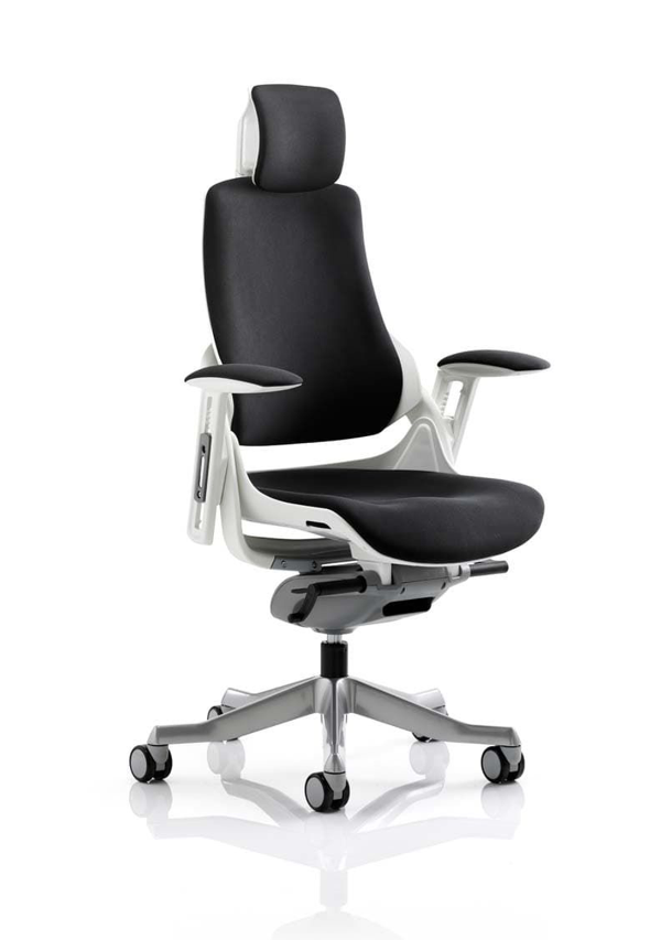 Zure High Back Executive Fabric Armchair with Headrest, White / Black