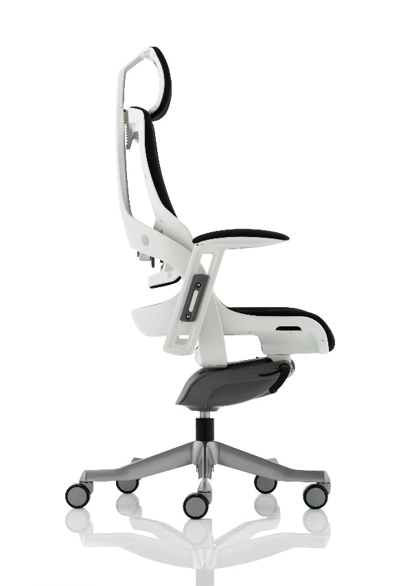 Zure High Back Executive Fabric Armchair with Headrest, White / Black