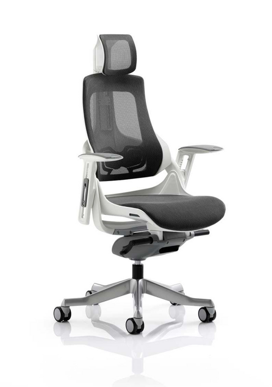 Zure High Back Executive Mesh Armchair with Headrest, White / Charcoal