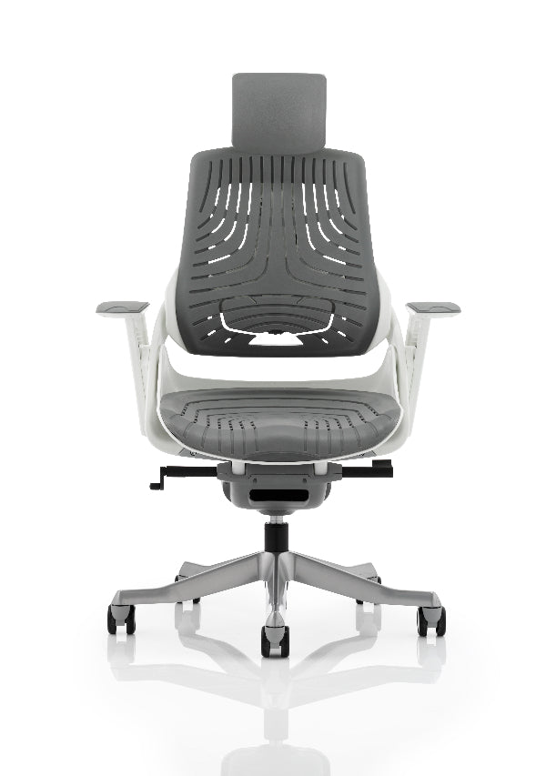 Zure High Back Executive Elastomer Gel Armchair with Headrest, White / Grey