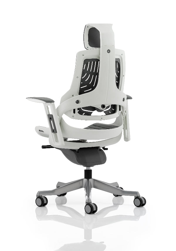 Zure High Back Executive Elastomer Gel Armchair with Headrest, White / Grey