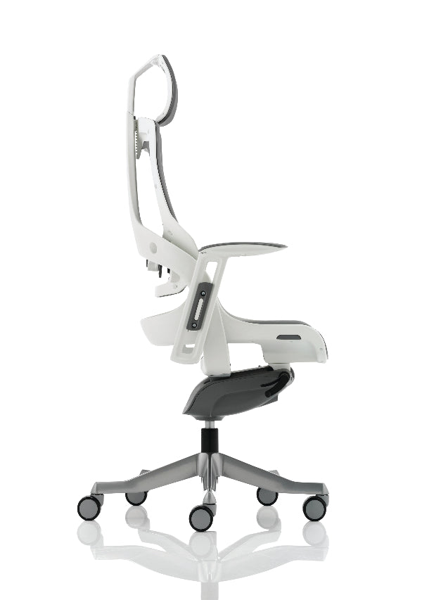Zure High Back Executive Elastomer Gel Armchair with Headrest, White / Grey