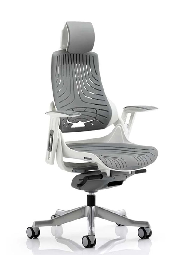 Zure High Back Executive Elastomer Gel Armchair with Headrest, White / Grey