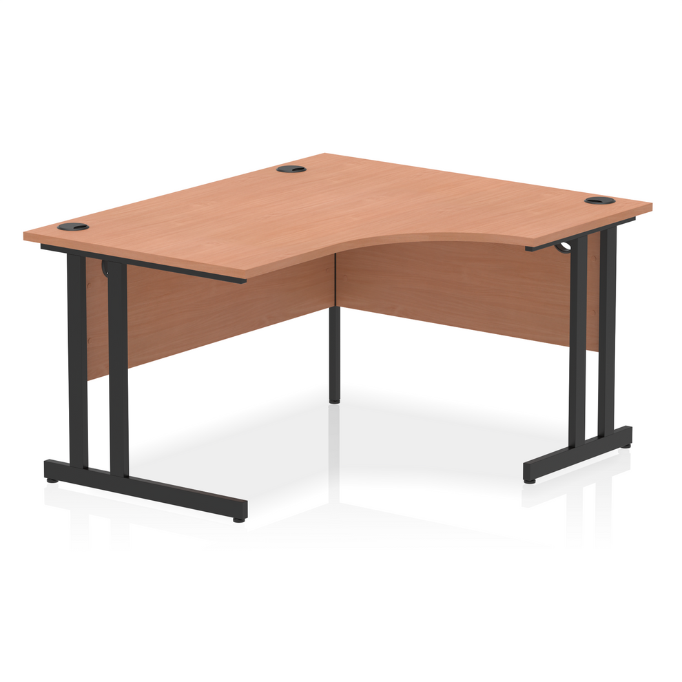 Beech L-shaped desk with drawers on a white background