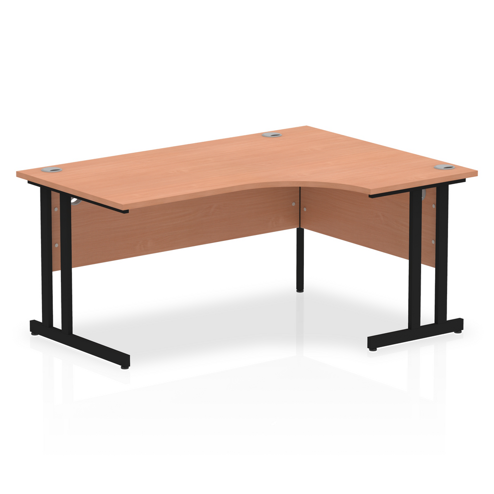 Beech L-shaped desk with drawers on a white background