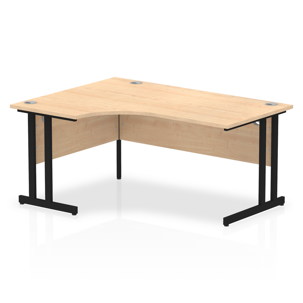 Impulse 1600mm Left Hand Curved Desk, Maple Top with BLack Cantilever Legs