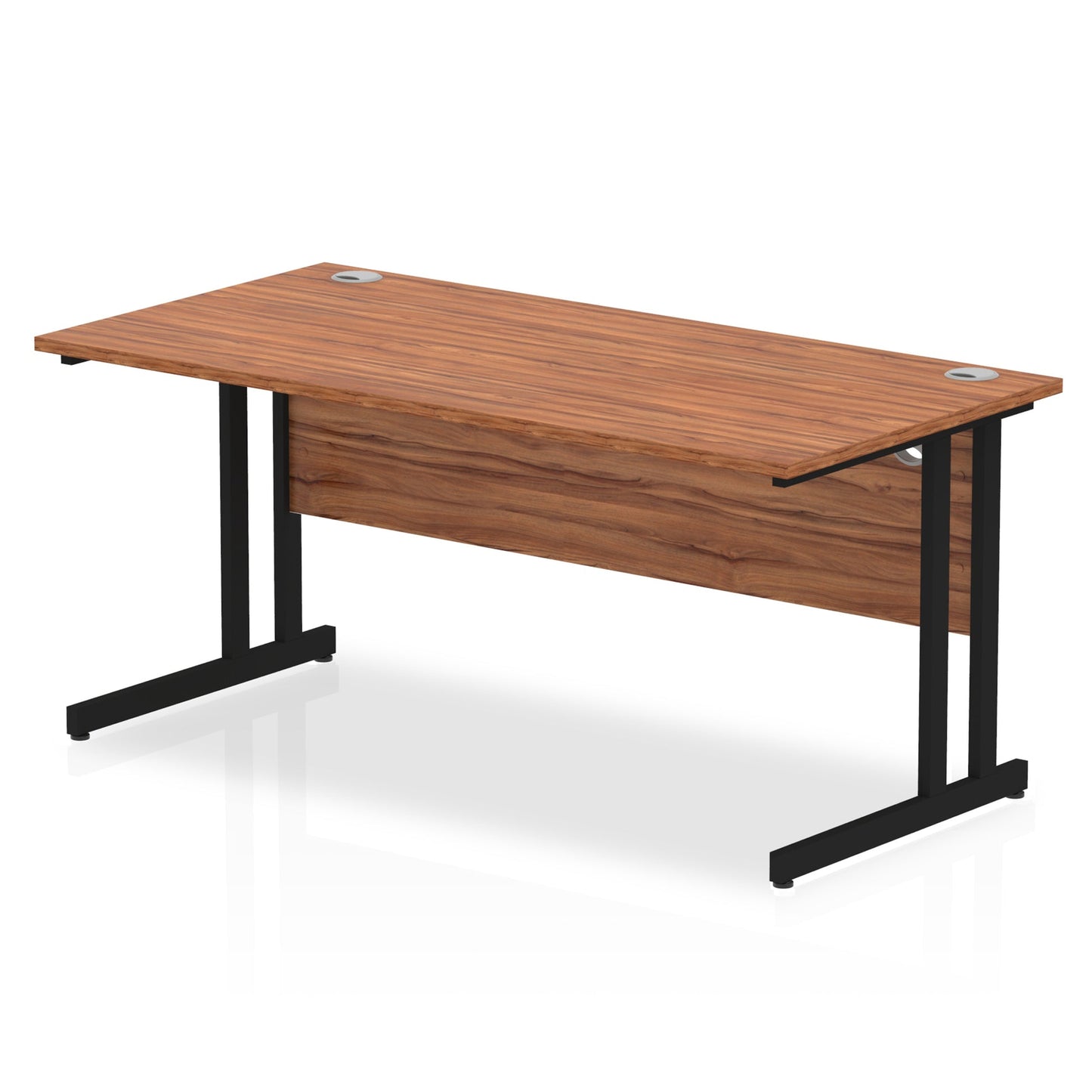 Walnut straight desk on a white background