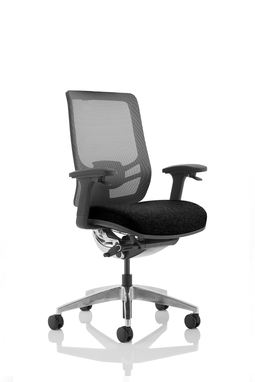 A black Ergo Click Mesh High Posture Office Chair with height adjustable arms, mesh backrest, and a chrome five-star base.