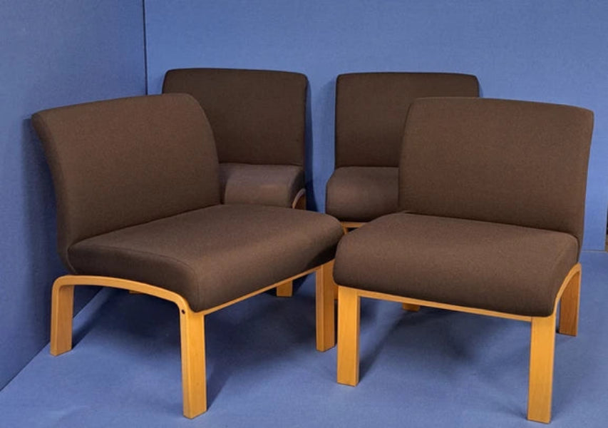 Set of 4 Visitor / Reception Chairs Brown with Wooden Frame (used)