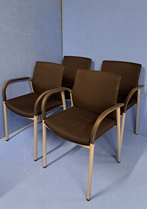 Set of 4 Connection IS Visitor / Meeting Chair on 4 Leg Frame Black / Silver Frame (used)