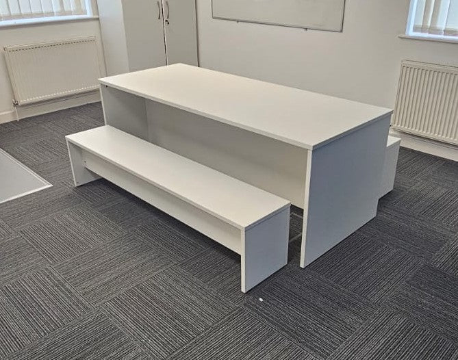 1800x800mm Canteen Table with Bench Seating White (used)
