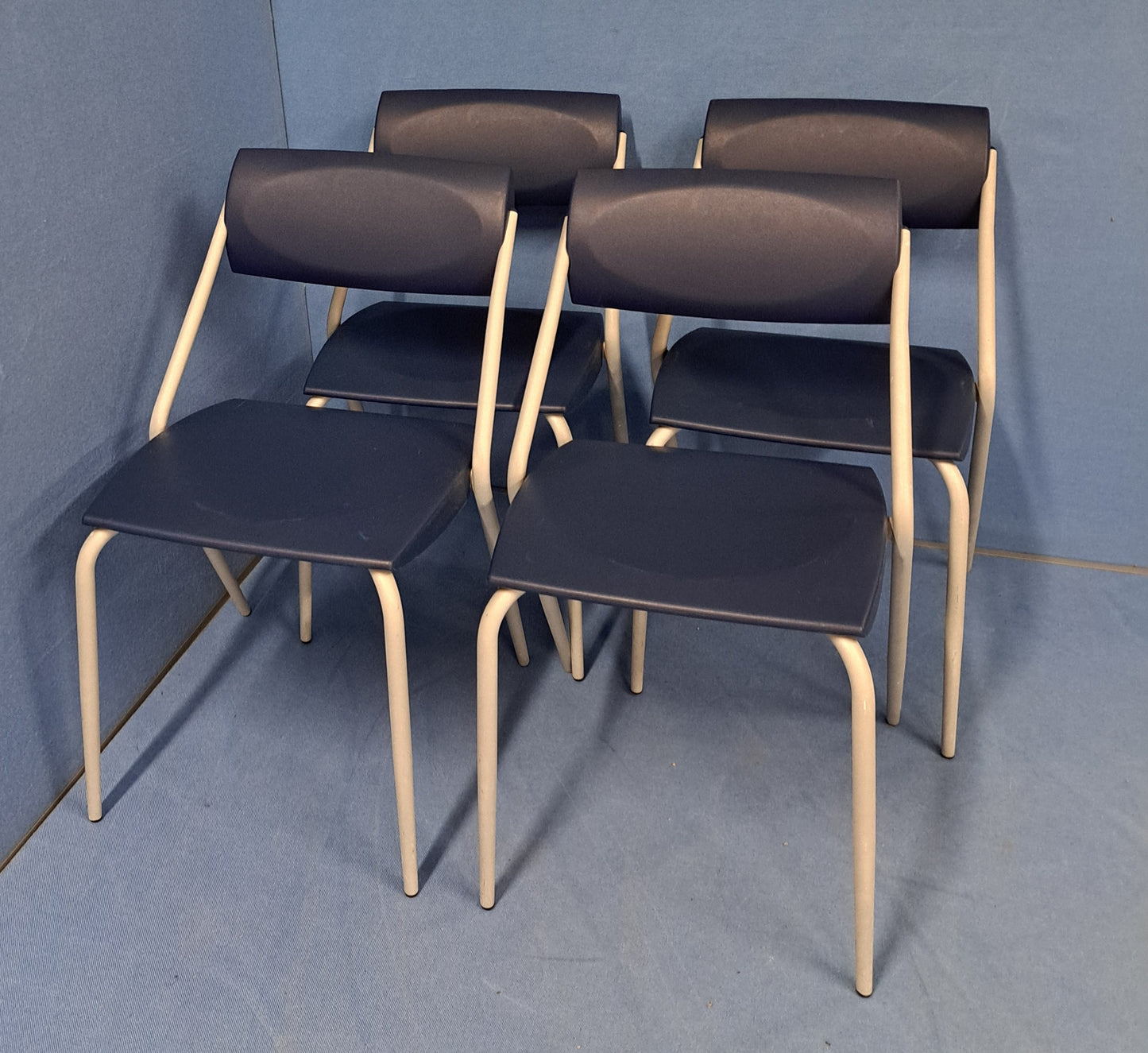 *SALE* Set of 4 Visitors Armchair on 4 Legged Frame Blue / Grey (used)
