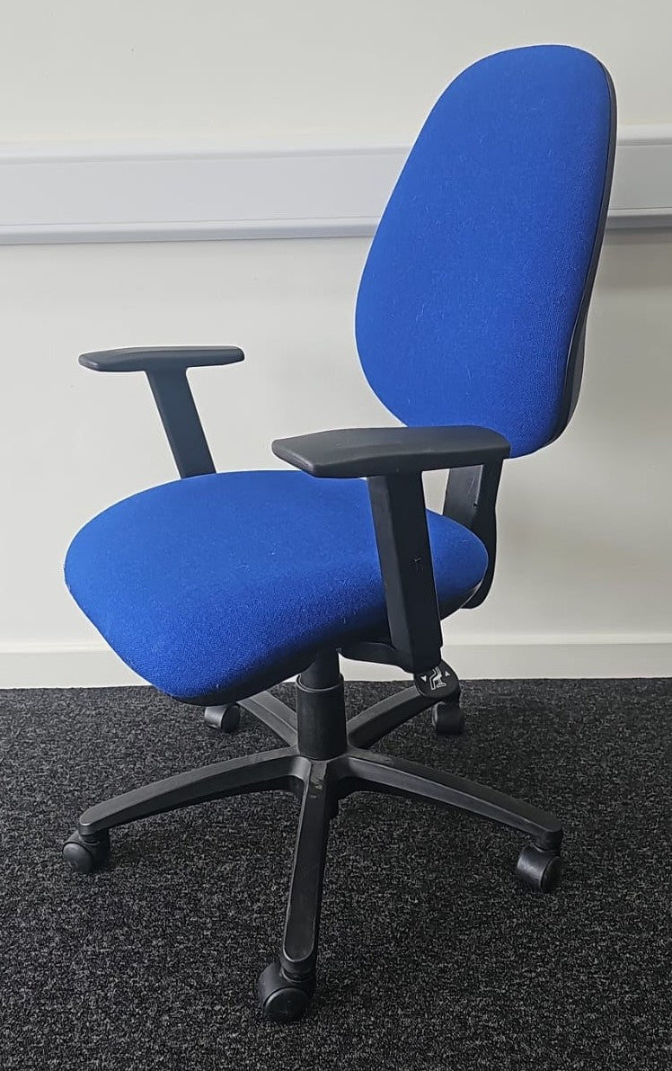 High Back Operators Armchair, Blue Fabric (used)