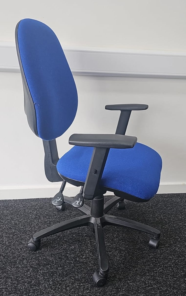 High Back Operators Armchair, Blue Fabric (used)