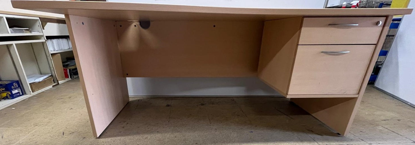 1600mm Left Hand Wave Desk with Fixed 2 Drawer Pedestal Beech (used)