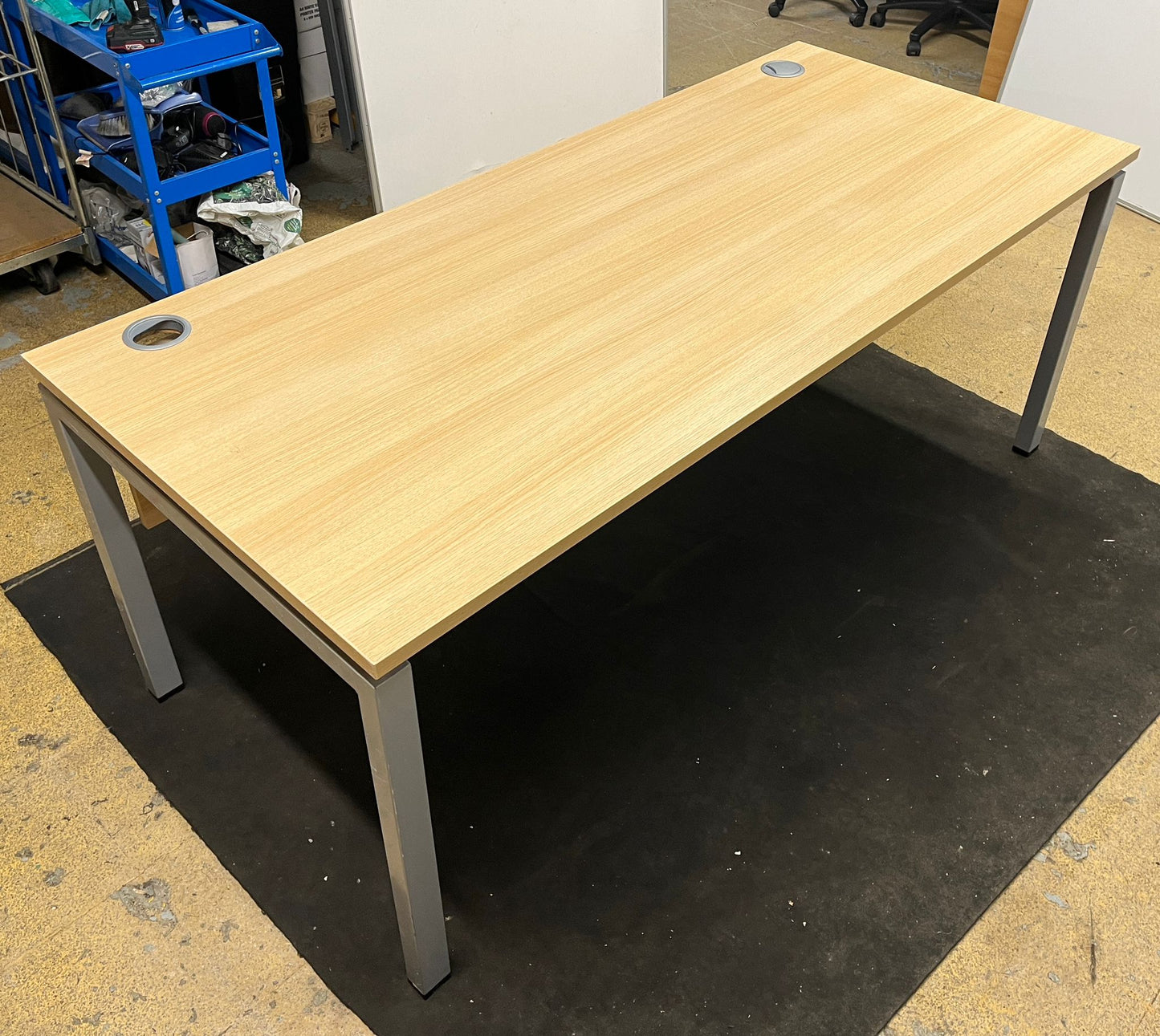 1800x800mm Straight Desk with Bench Style Frame Verade Oak (used)