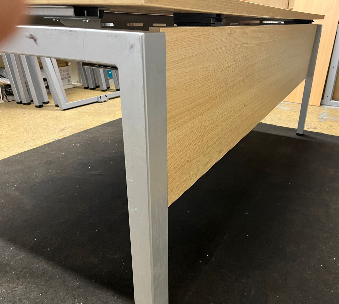 1800x800mm Straight Desk with Bench Style Frame Verade Oak (used)