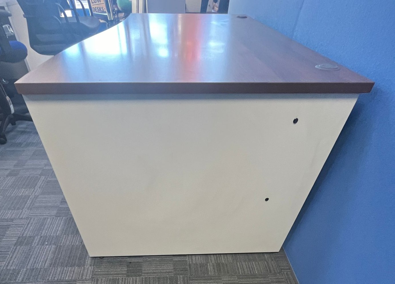 1600mm Right Hand Wave Desk with 3 Drawer Pedestal Walnut / White (used)