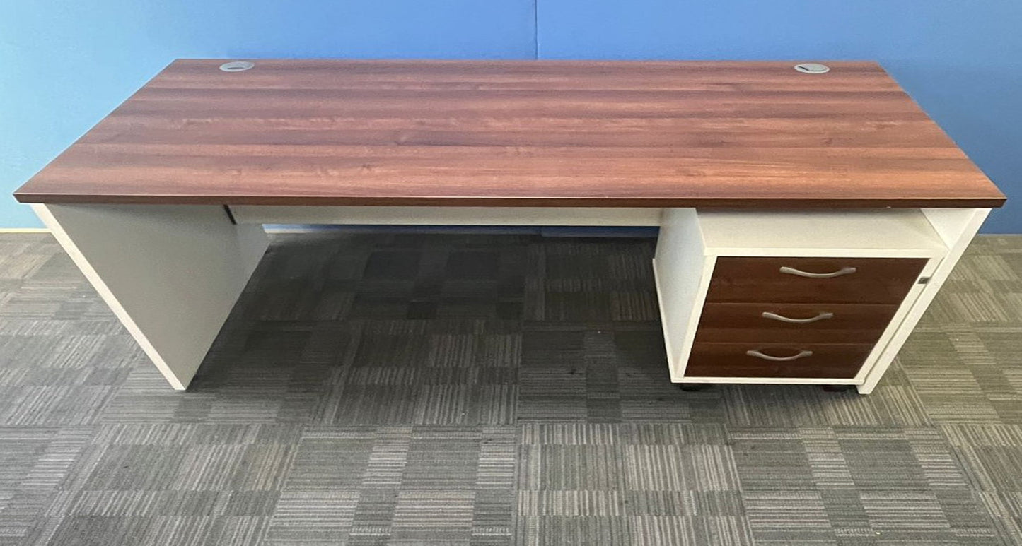 1600x800mm Straight Desk with 3 Drawer Pedestal Walnut / White (used)