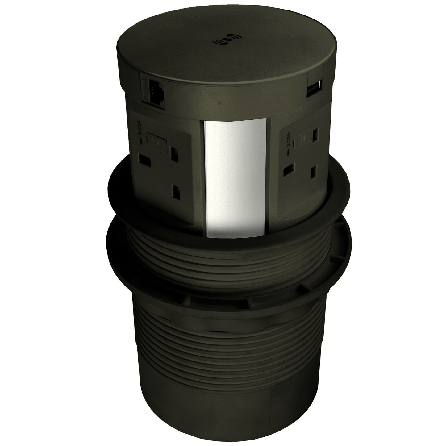 PopSocket Pop-up Power Unit, 4-fused Sockets, USB A+C, Wireless Charger, RJ45, HDMI, 2m Start Lead
