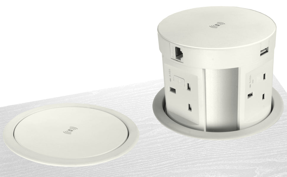 PopSocket Pop-up Power Unit, 4-fused Sockets, USB A+C, Wireless Charger, RJ45, HDMI, 2m Start Lead