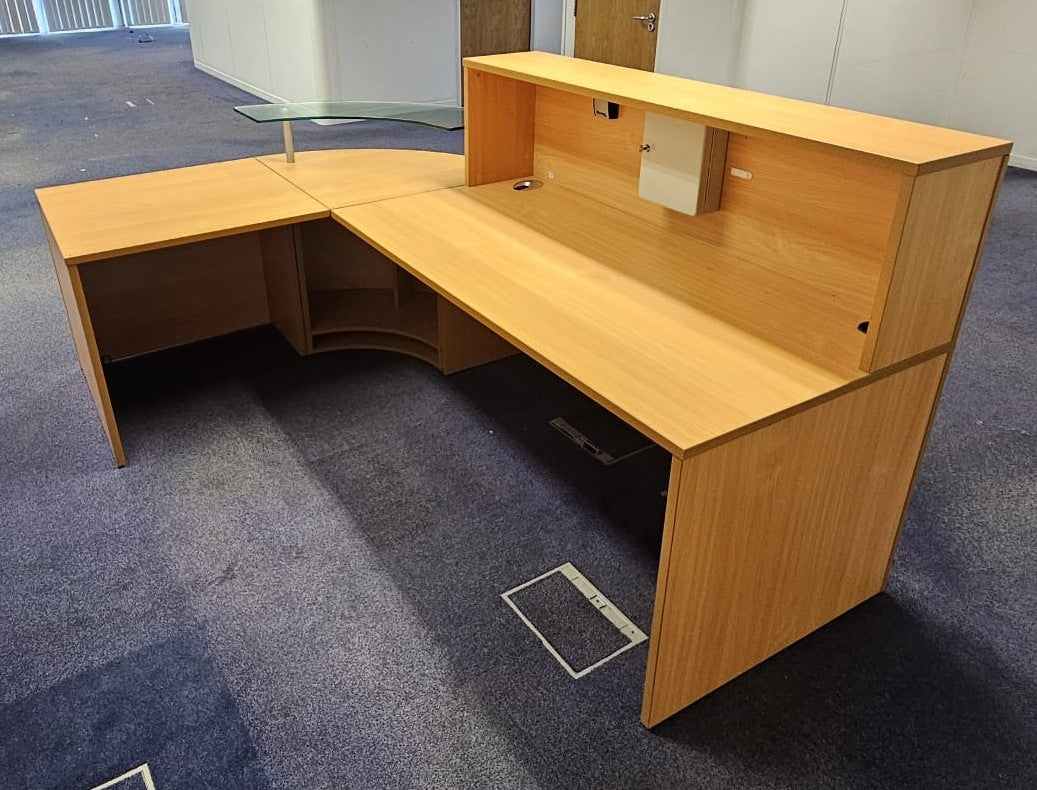 2400x1600mm Reception Counter with Glass Shelf Beech (used)