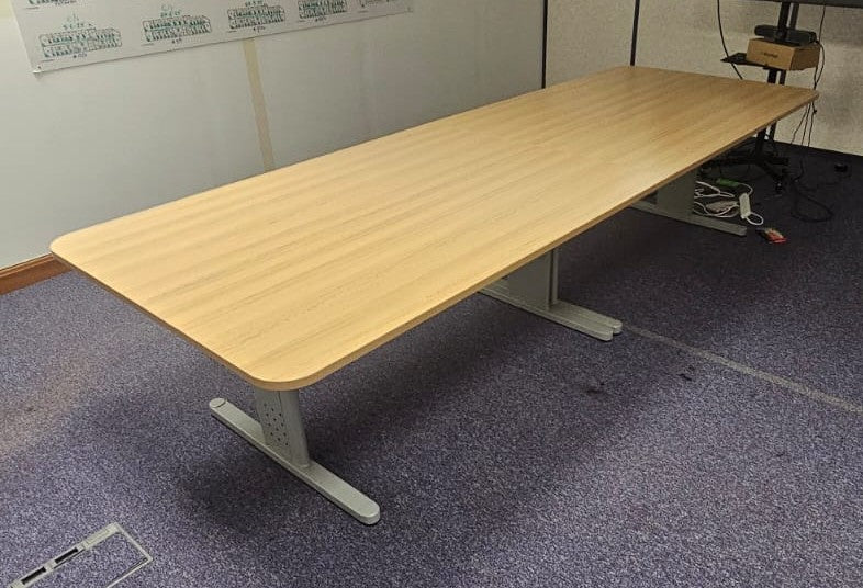 3400x1200mm Meeting Table, Light Oak on Silver Legs (used)