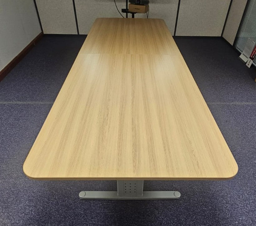 3400x1200mm Meeting Table, Light Oak on Silver Legs (used)