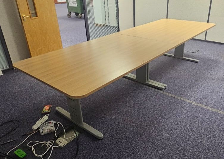 3400x1200mm Meeting Table, Light Oak on Silver Legs (used)