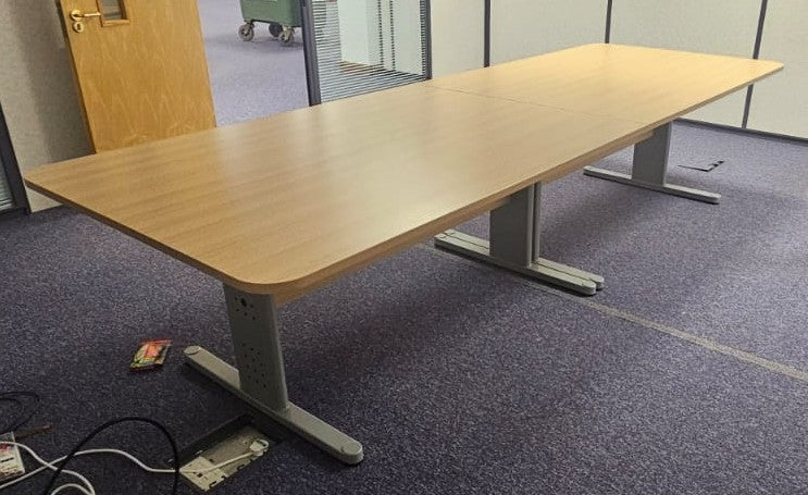 3400x1200mm Meeting Table, Light Oak on Silver Legs (used)
