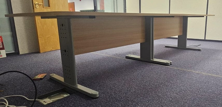 3400x1200mm Meeting Table, Light Oak on Silver Legs (used)